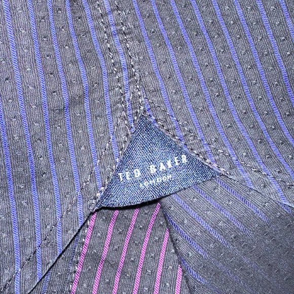 Men's Ted Baker Button Down Dress Shirt Dark Blue/Stripes Size 7 (3XL) - Picture 4 of 11
